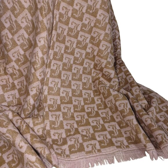 Juicy Couture Shawl Wrap Cover Up Beige Pink Logo Monogrammed Fringe Soft Blend - Picture 14 of 16